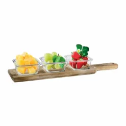 Βάση παρουσίασης ξύλινη παυλωνίας με χερούλι 3 θέσεων και borosilicate βάζα